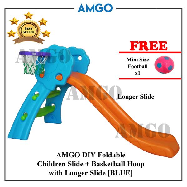 AMGO Foldable Kids Slide With Basketball Hoop Kindergarden Baby