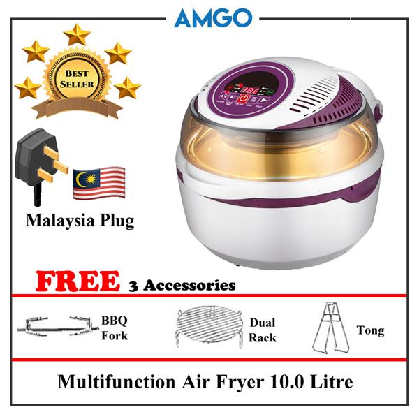 AMGO Multi Functional Air Fryer 10L High Capacity With 3 Accessories 