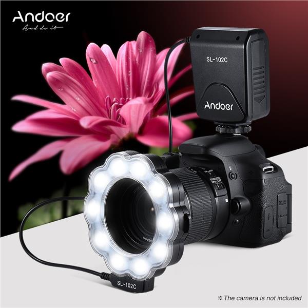Andoer SL-102C GN15 Macro LED Ring Round Flash Fill-in Light Lamp Brightness Adjustable LCD Display for Canon Nikon Pentax Olympus DLSR Camera 