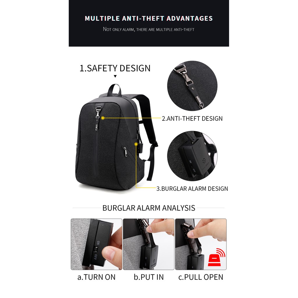 Arctic Hunter i-Future AntiThief Alarm 15.6 Inch Laptop Backpack Bag