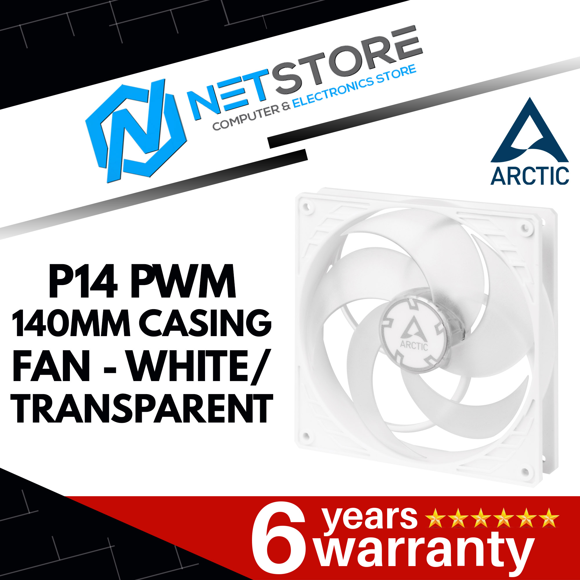ARCTIC P14 PWM 140MM CSING FAN - WHITE/TRANSPARENT - ACFAN00223A