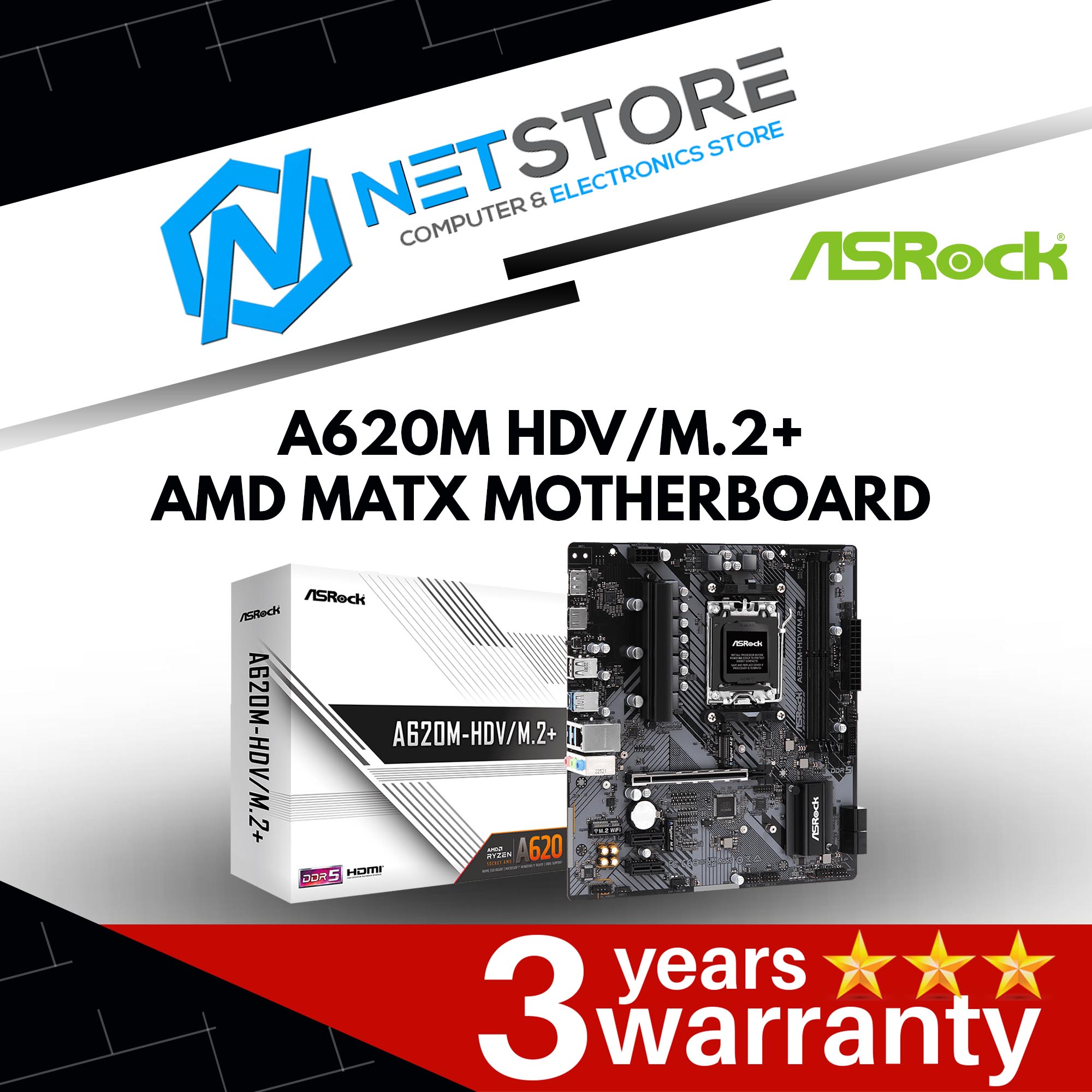 ASROCK A620M HDV/M.2+ AMD MATX MOTHERBOARD - 90-MXBLK0-A0UAYZ