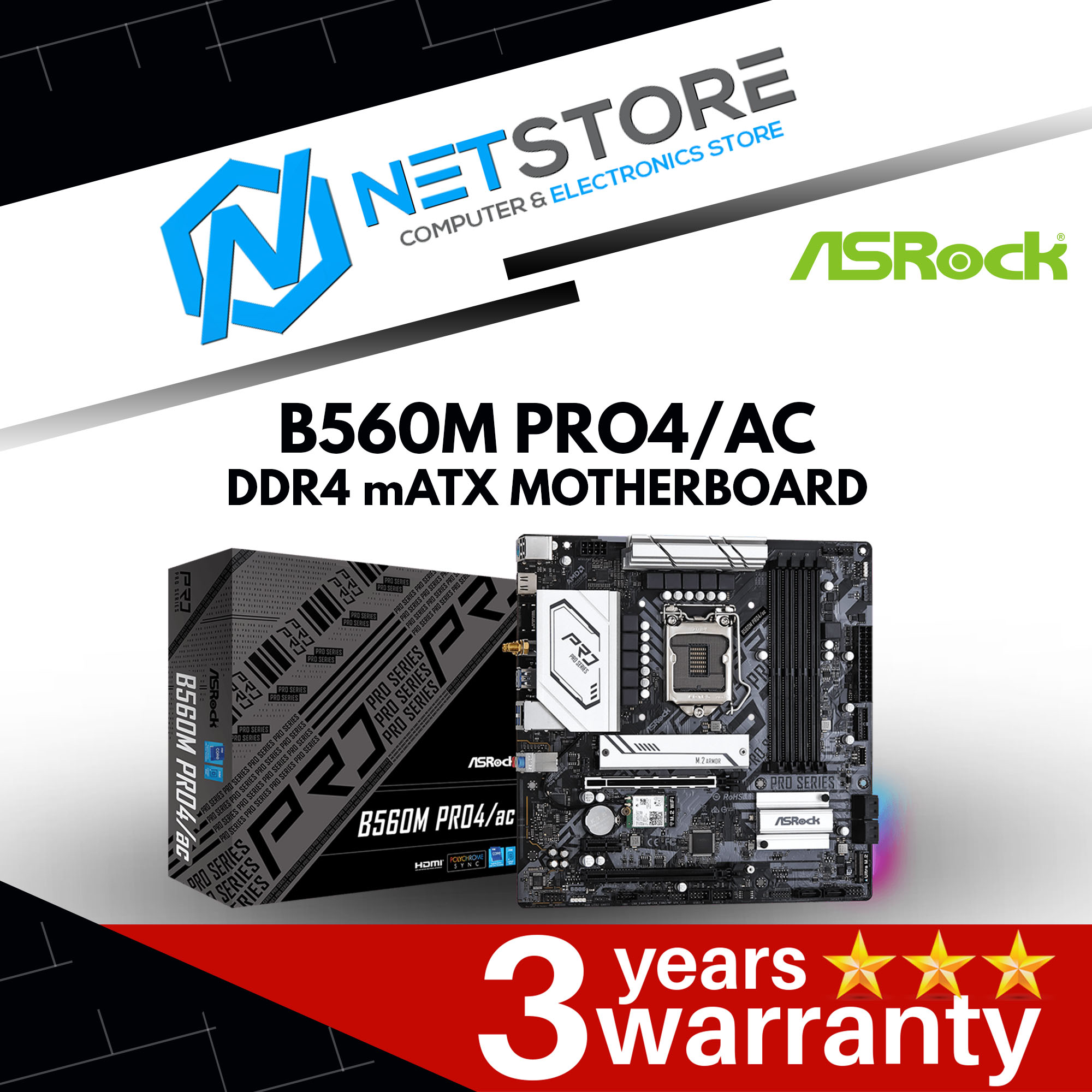 pro4 b560m asrock ac netstorecommy matx ddr4 intel hardware software computer mother