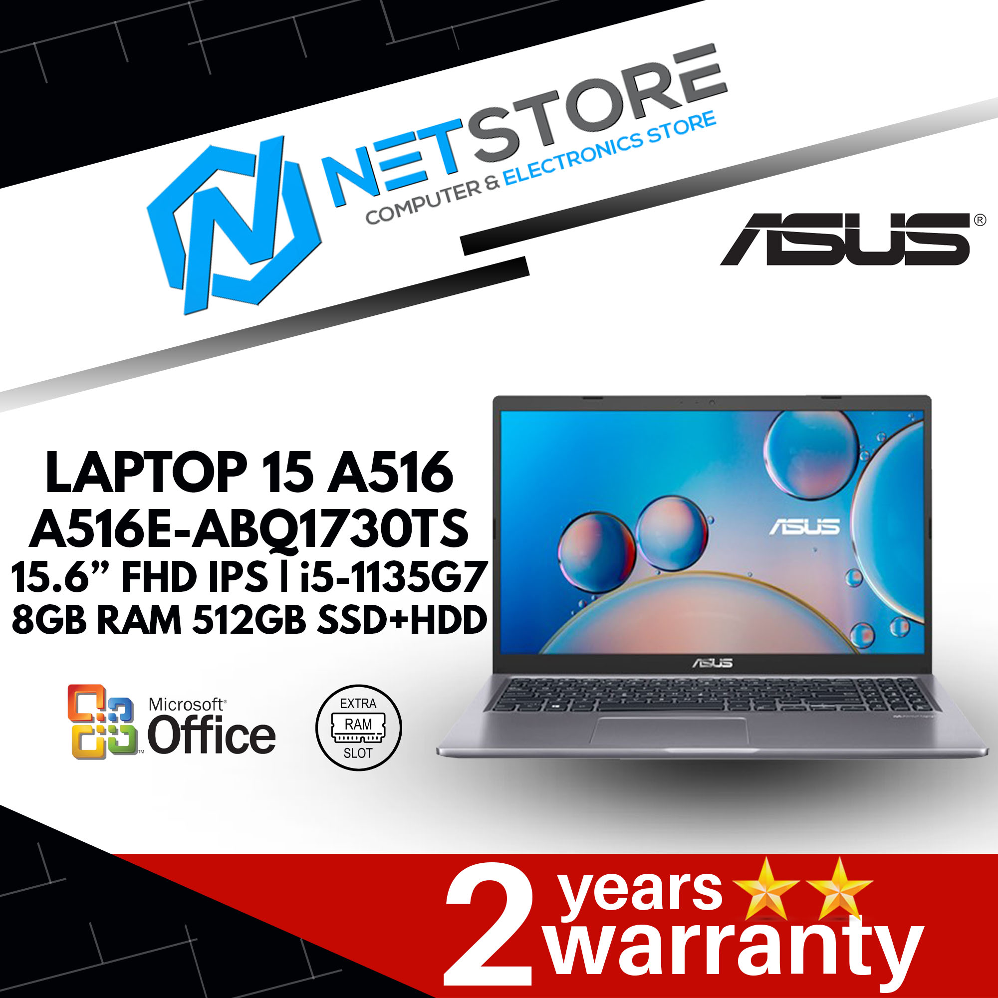 ASUS A516E-ABQ1730TS 15.6&quot; FHD | i5-1135G7 | 8GB RAM 512GB SSD+HDD