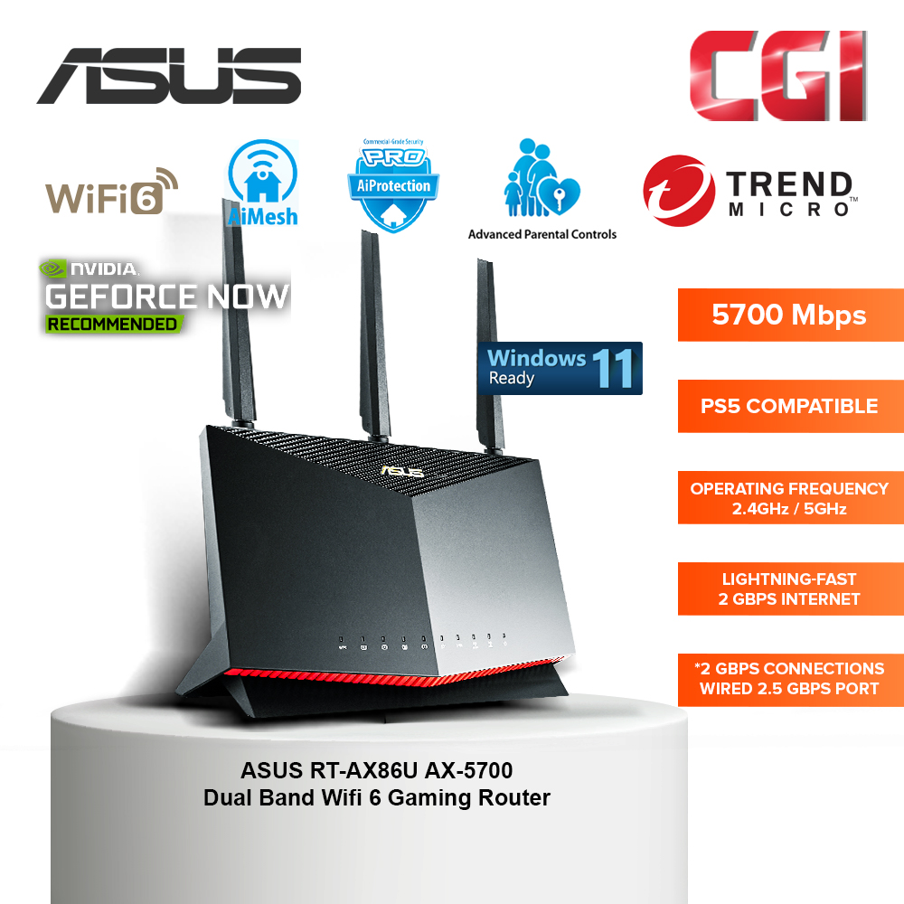 Asus AX5700 RT-AX86U WiFi 6 AX Aimesh PS5 Compatible Gaming Router