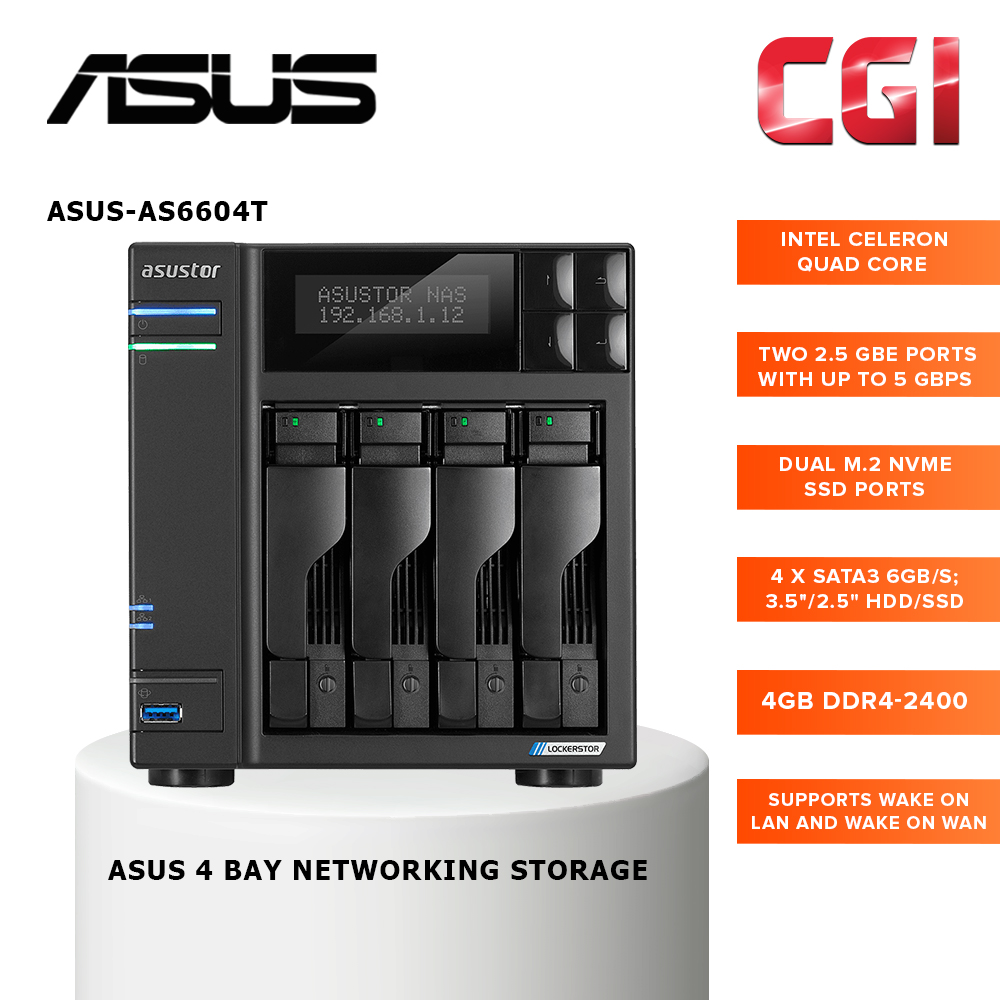 Asus Lockerstor  AS6604T 4 Bay NAS M.2NVMe 4GB DDR4 Network Storage