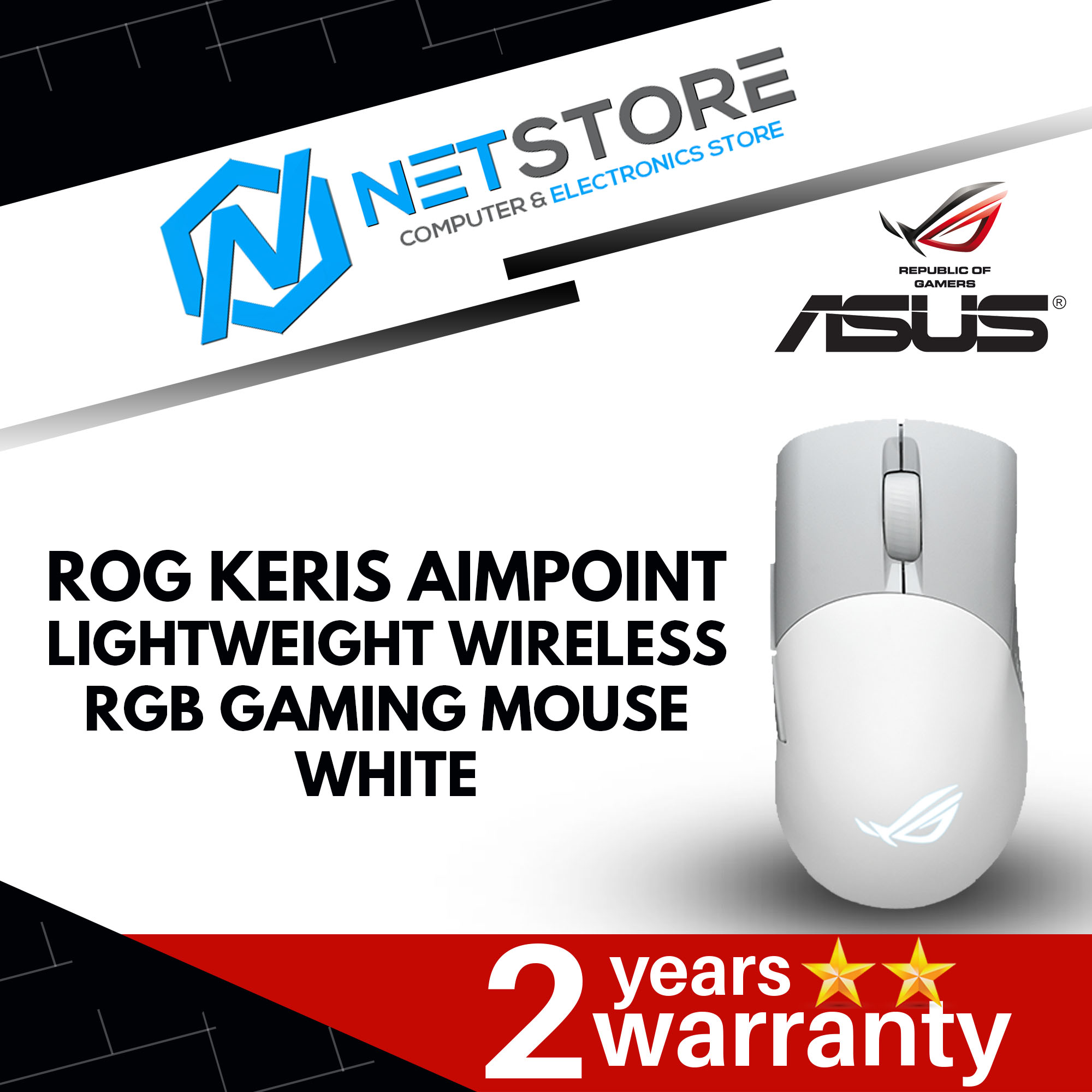 ASUS P709 ROG KERIS AIMPOINT WIRELESS RGB GAMING MOUSE WHITE