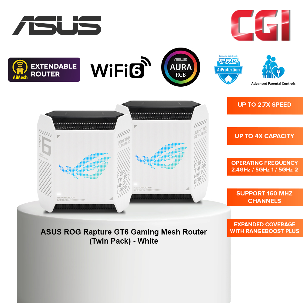 Asus ROG Capture GT6 AX10000 Gaming Mesh System - Moonlight White