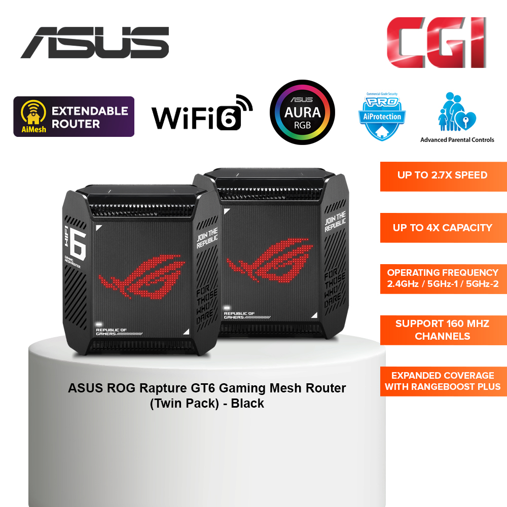 Asus ROG Capture GT6 AX10000 Wifi 6 Gaming Mesh System - Black