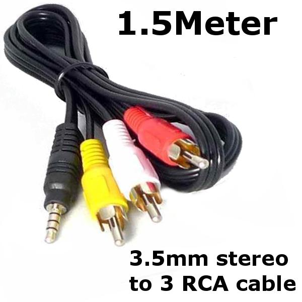 AV Cable Stereo 3.5mm to RCA Jack 1.5Meter view cam Audio Video system