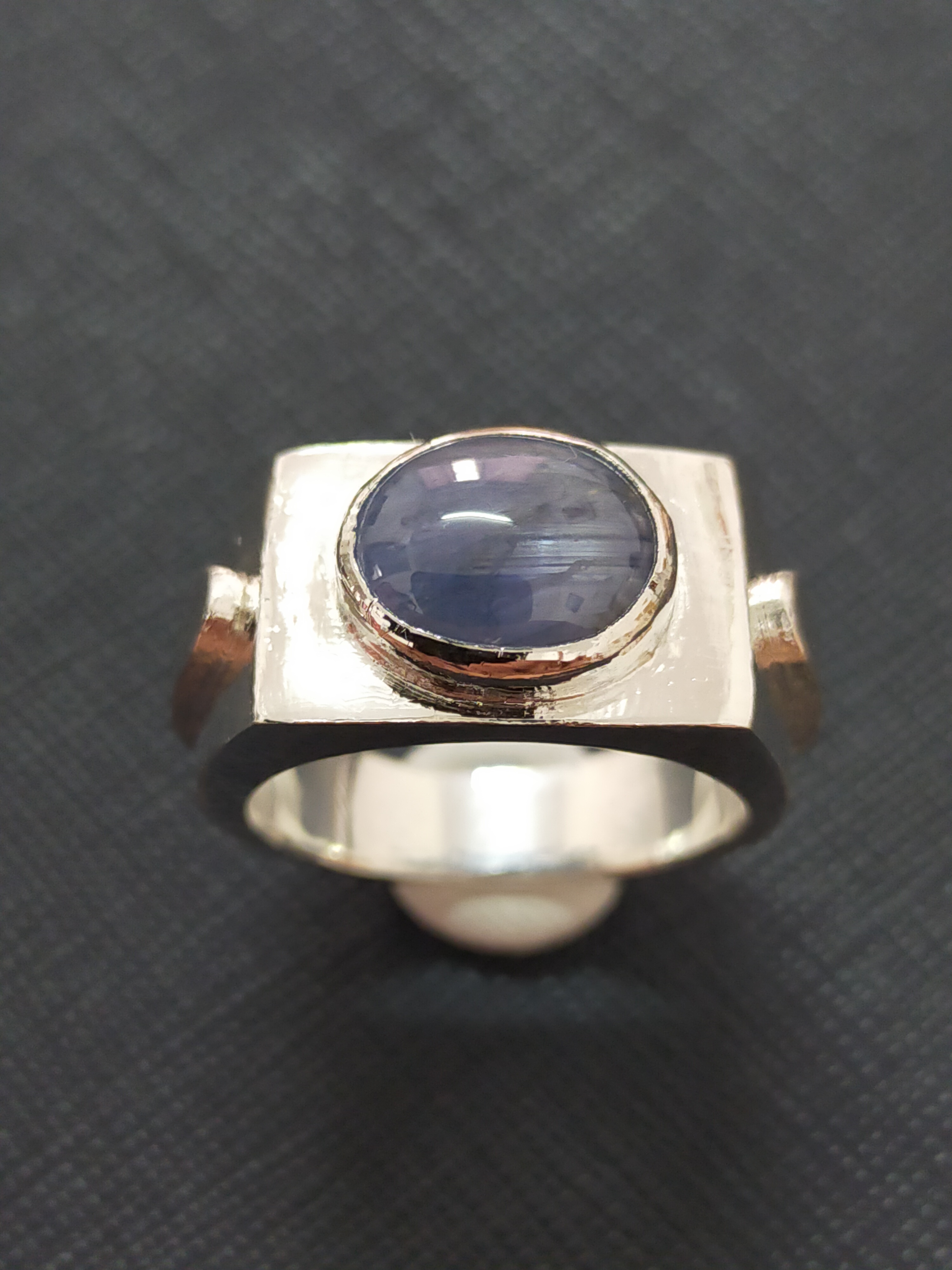 Awesome Burmish Greyish Blue Star Sapphire Solid Silver Ring