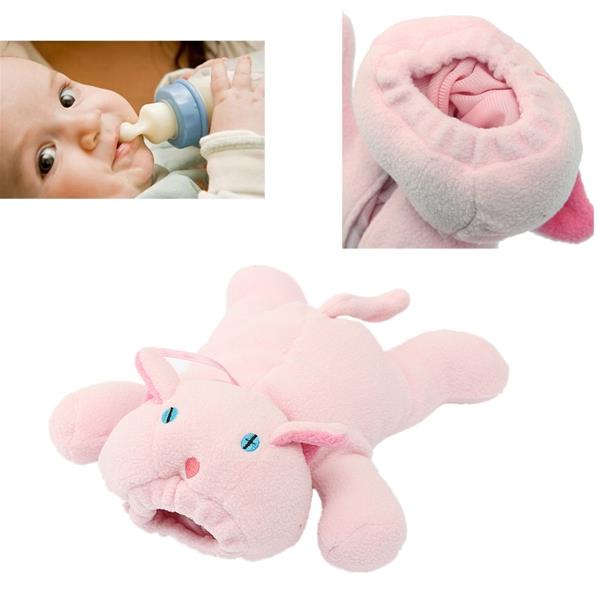BABY BOOTLE COVER, PLUSH TOY HUGGER: PINK PIGGY BOTTLE