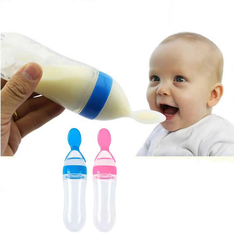Baby Infant Squeeze Spoon Food Feeder (Blue)