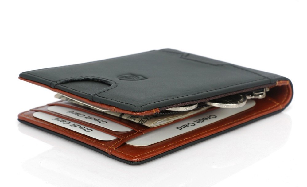 Bag Genuine DKER Cowhide Leather Men RFID Blocking Wallet Purse Money Clip