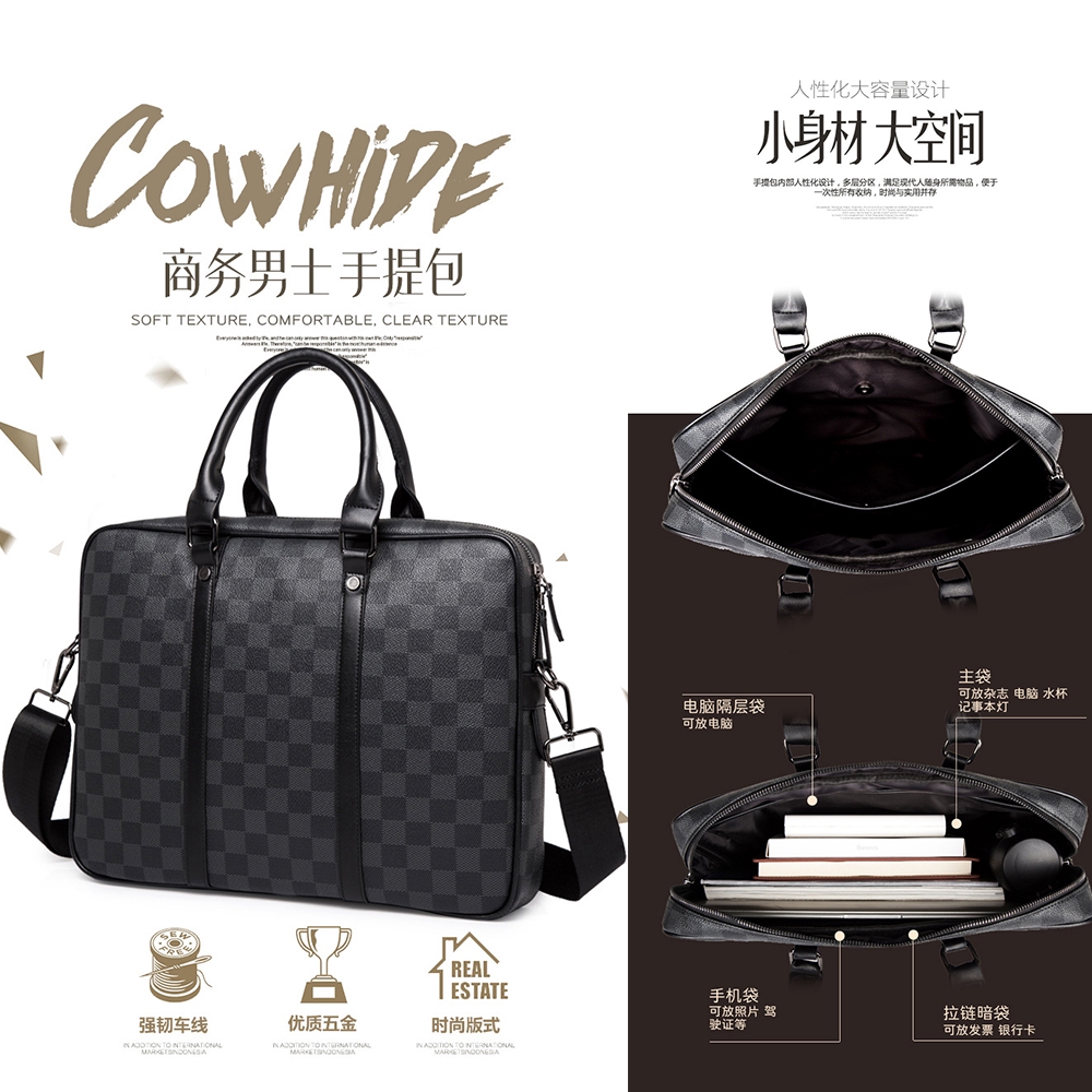 Bag Leather Business Sling Bag Casual Messenger Beg Shoulder Bag Black and Bro