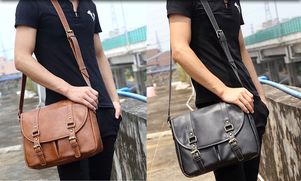 Bag Leather Sling Bag Casual Messenger Beg Shoulder Bag Black and Brown for Me