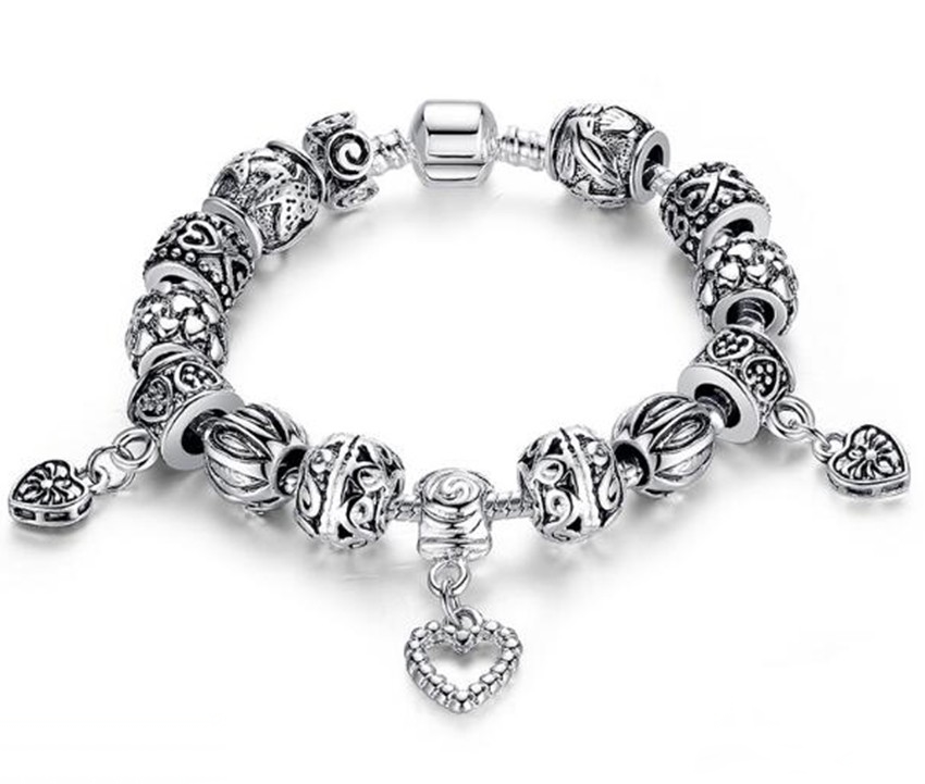 Bamoer 925s Silver Charm Bracelet With Antique Heart Jewellery