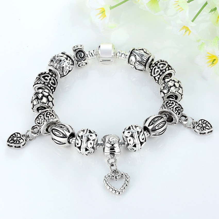 Bamoer 925s Silver Charm Bracelet With Antique Heart Jewellery