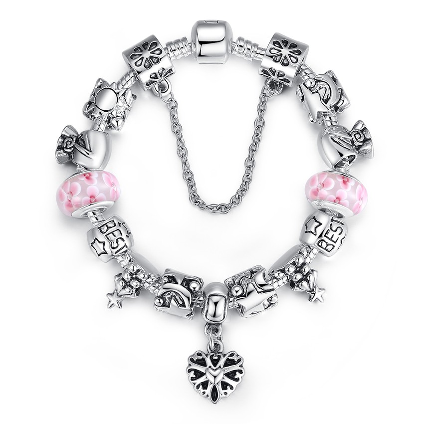 Bamoer 925s Silver Charm Bracelet European Christmas Series Pink