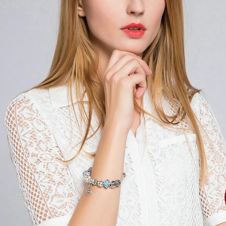 Bamoer 925s Silver Charm Bracelet With Murano Glass