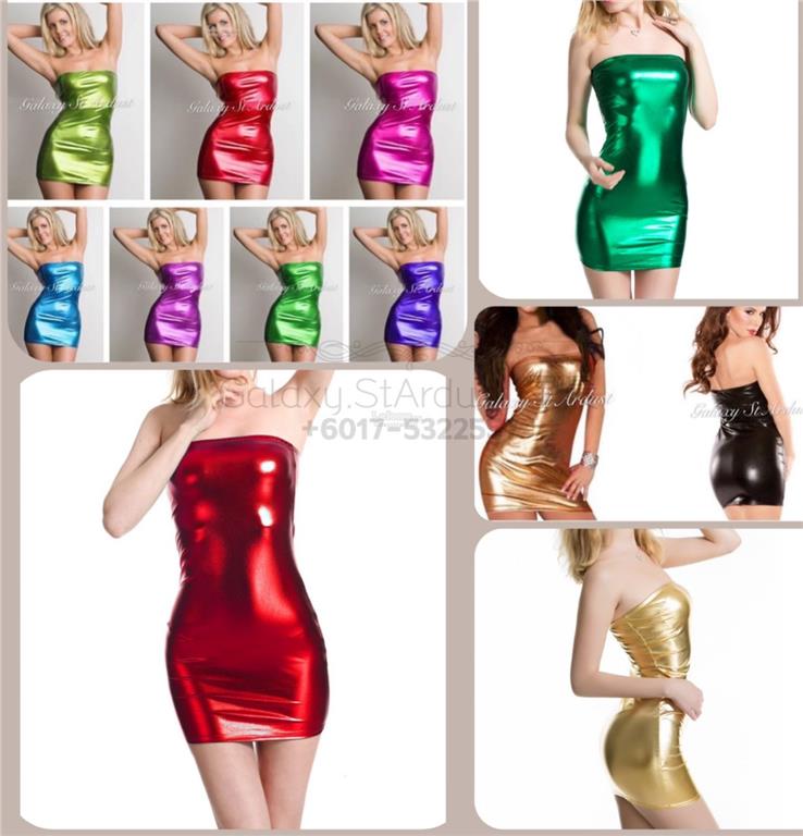 Bandage Dress Mini Tight-Metallic Bright Neon-PU-Hot Figure-Glam Rock