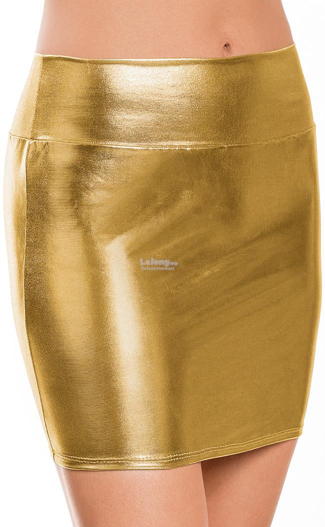 Bandage Tight Slender Latex Pencil Skirt,Metallic Glow,Bodycon Glamour