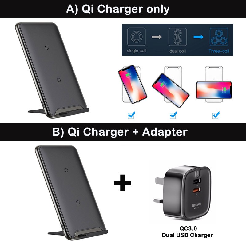 Baseus 10W 3 Coils QI Wireless Fast Charger For iPhone X 8 Samsung S9 S8 Plus