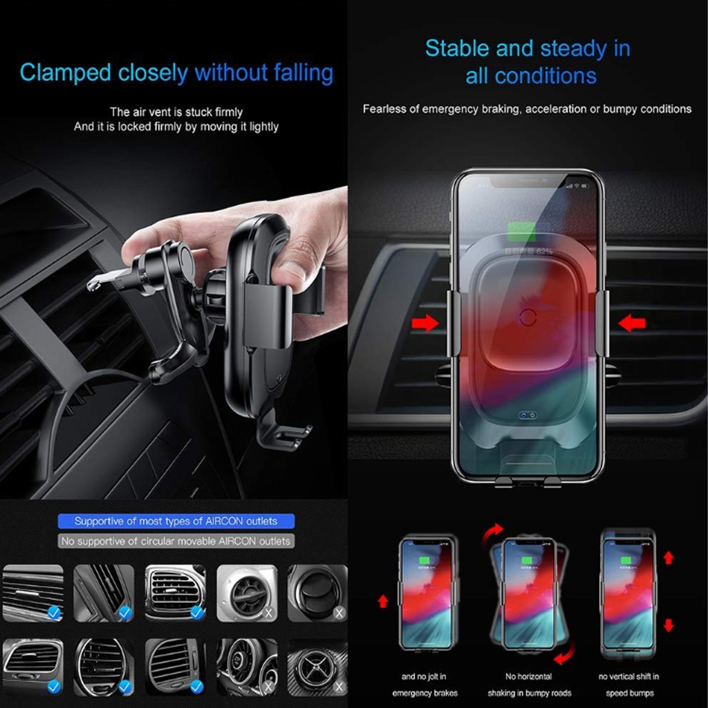Baseus Infrared Qi Wireless Charger Phone Holder Car Mount for Samsung iphone 