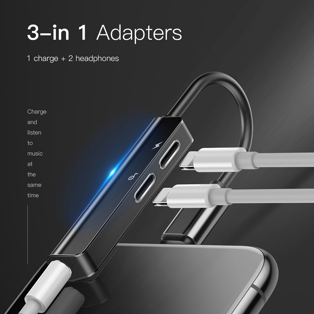 Baseus L52 3 in 1 iPhone Audio Lightning Charging Adapter Splitter 3.5