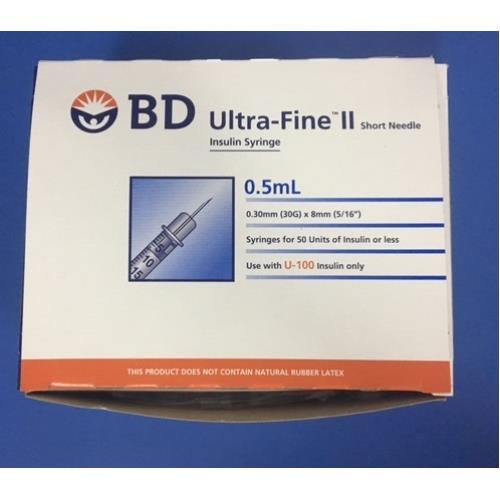 BD Ultra-Fine II Insulin Syringe + Short Needles 0.5ml x 10's