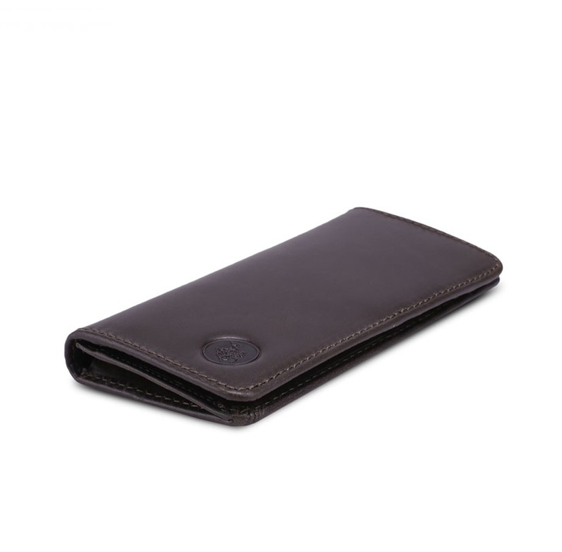 Bi-Fold Leather Long Wallet - Dark Grey