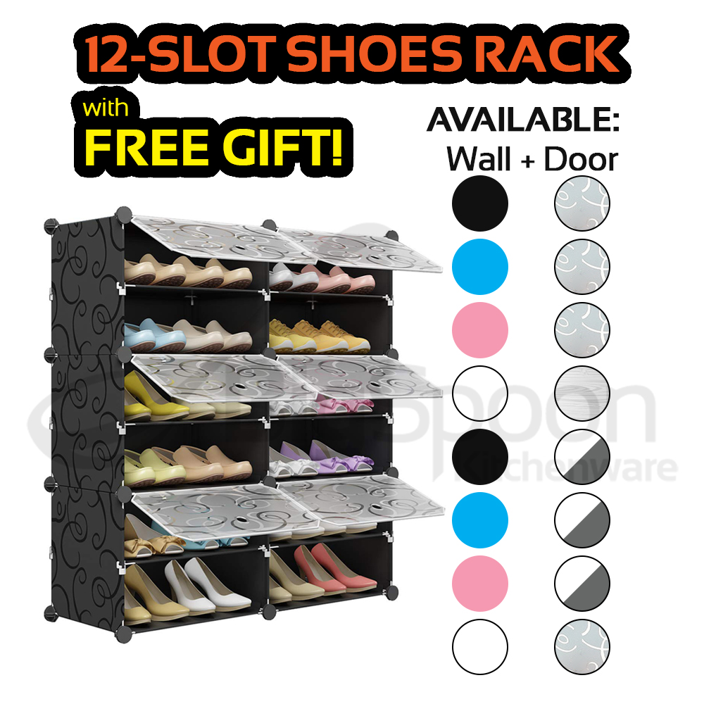 BIGSPOON 12-Slot DIY Plastic Shoe Rack Cabinet Shoes Storage Portable