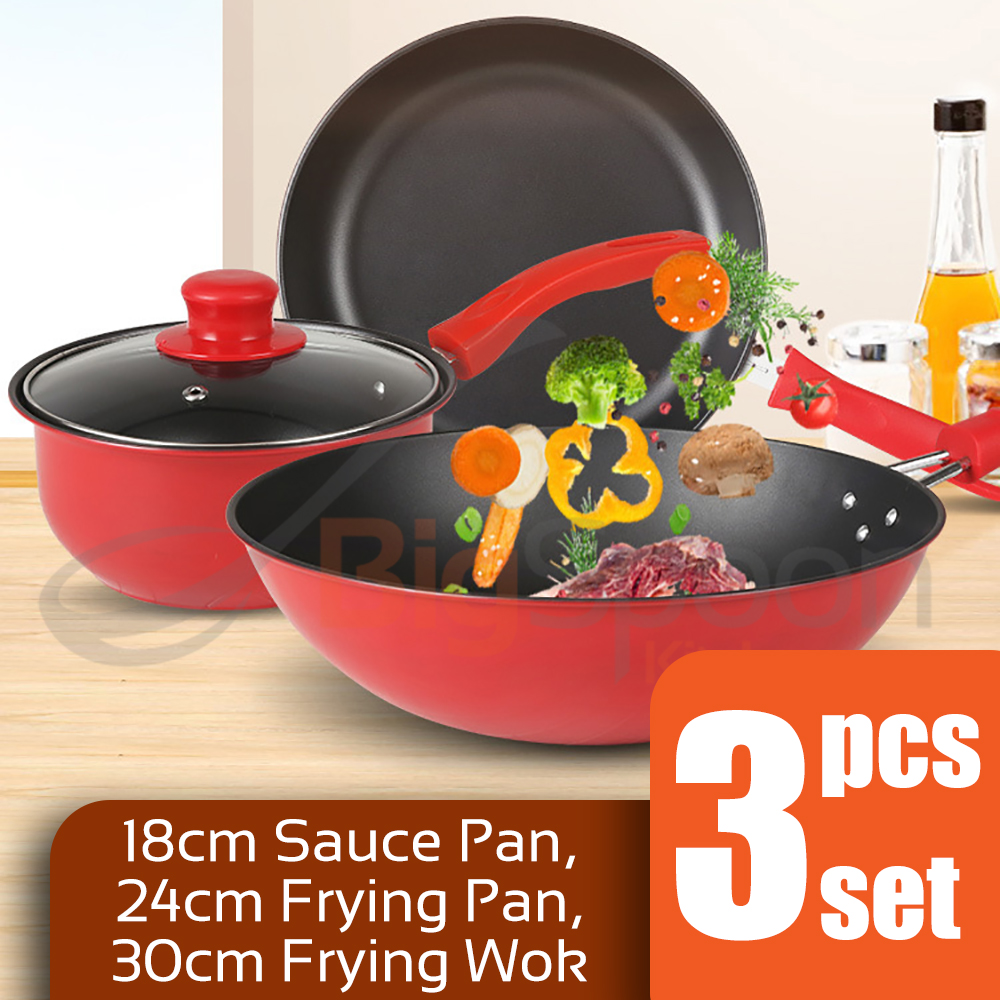BIGSPOON 3-pcs Cookware Set Periuk Non Stick Frying Pan for Induction