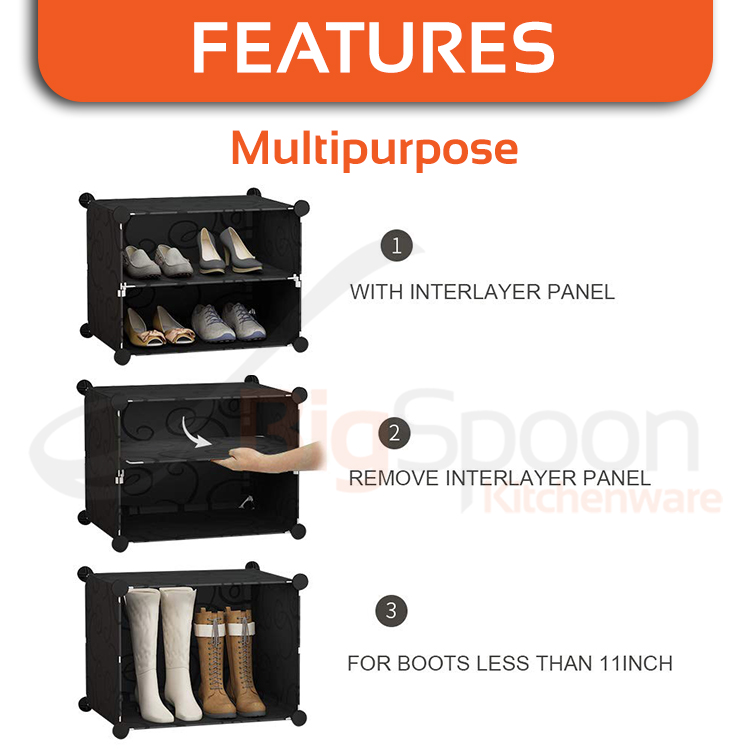 BIGSPOON 6-Slot DIY Plastic Shoe Rack Cabinet Shoes Storage Portable