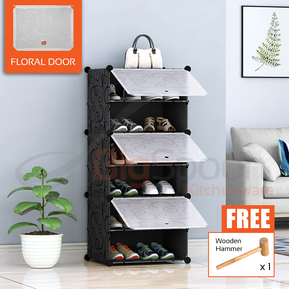 BIGSPOON 6-Slot DIY Plastic Shoe Rack Cabinet Shoes Storage Portable