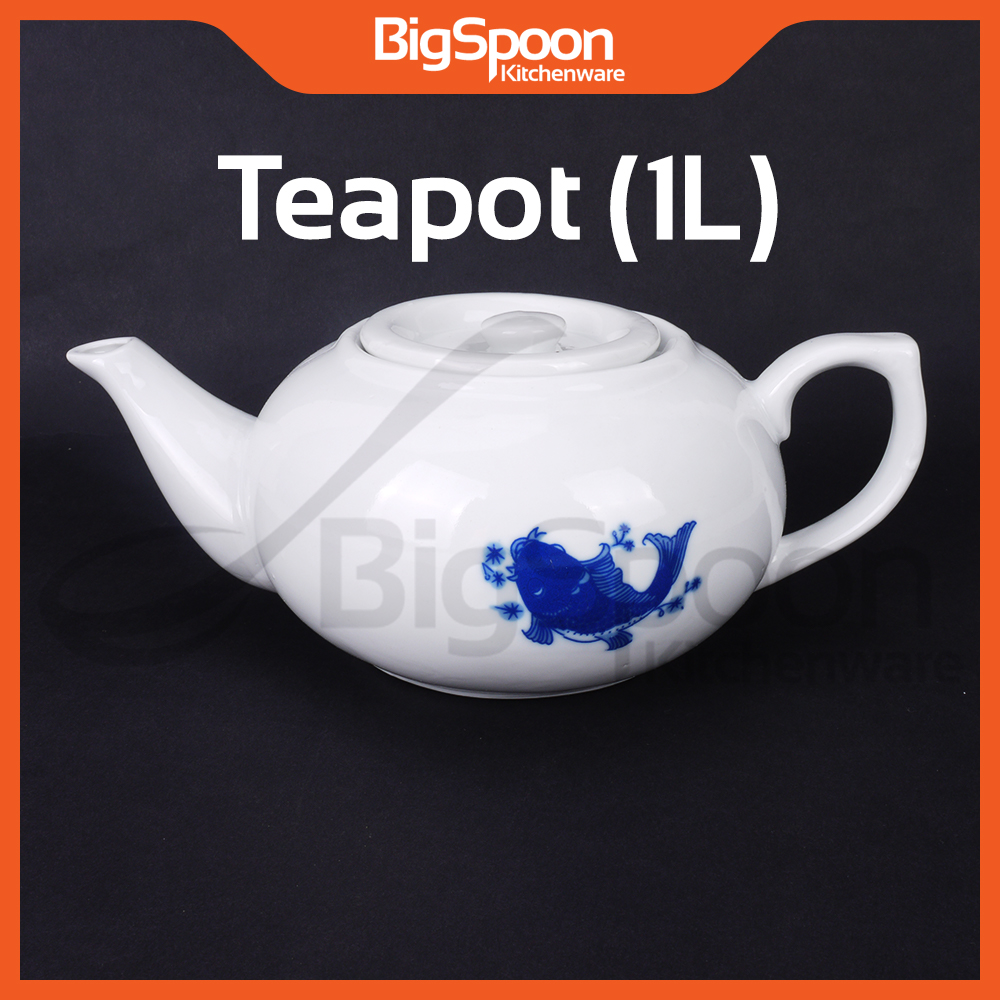 BIGSPOON Blue Koi Fish Design Traditional Chinese Tea Pot Cup Ceramic