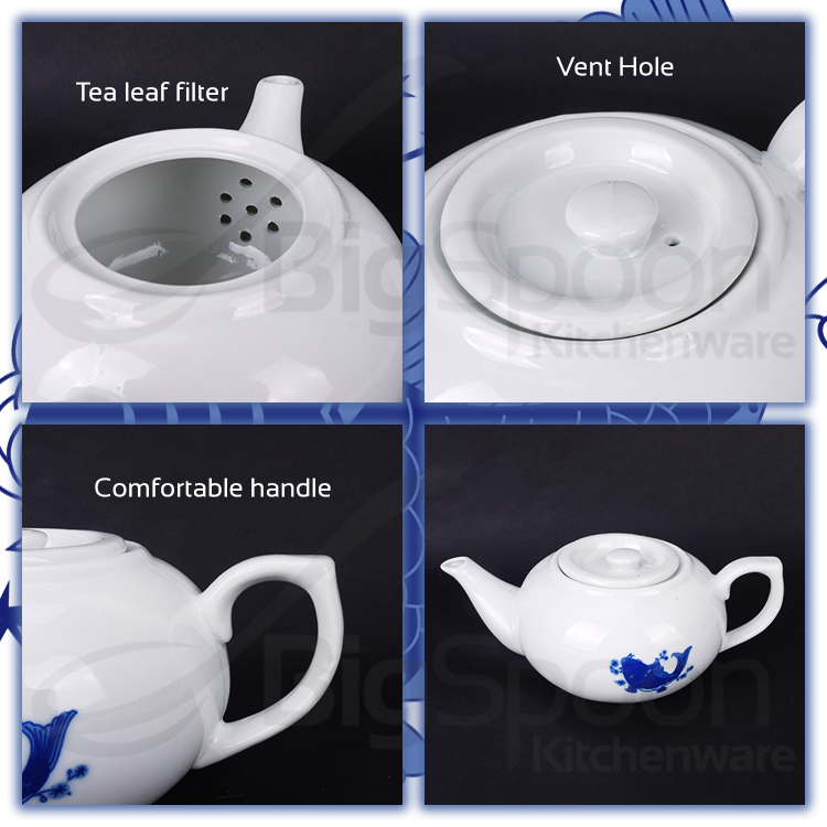 BIGSPOON Blue Koi Fish Design Traditional Chinese Tea Pot Cup Ceramic