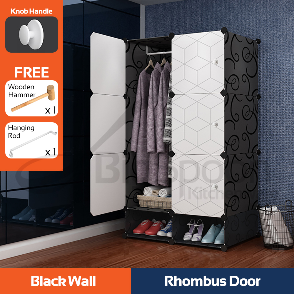 BIGSPOON DIY 6-Cube Wardrobe Cabinet 2-Slot Shoe Storage Rack Portable