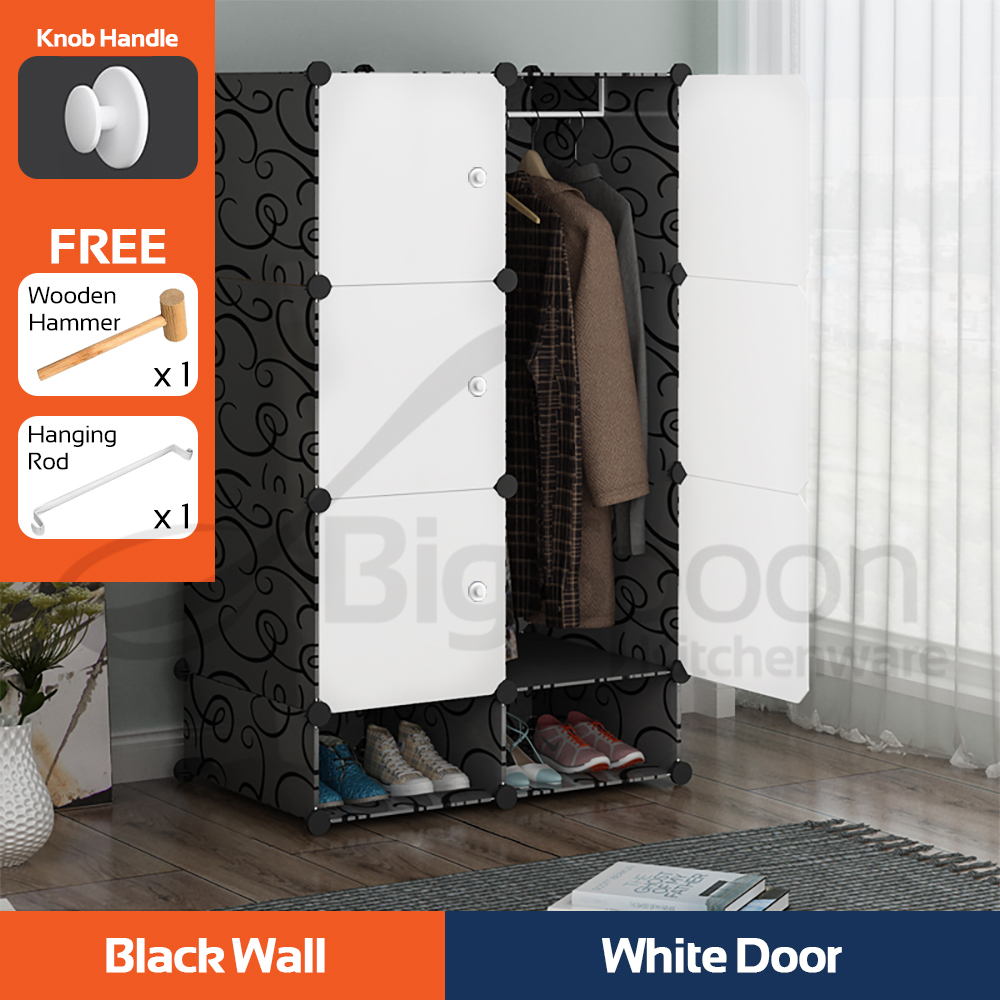 BIGSPOON DIY 6-Cube Wardrobe Cabinet 2-Slot Shoe Storage Rack Portable