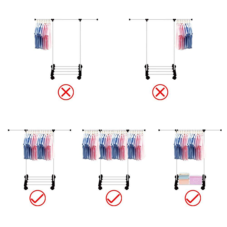 BIGSPOON Double Pole Garment Rack Adjustable Clothes Hanger (Black)