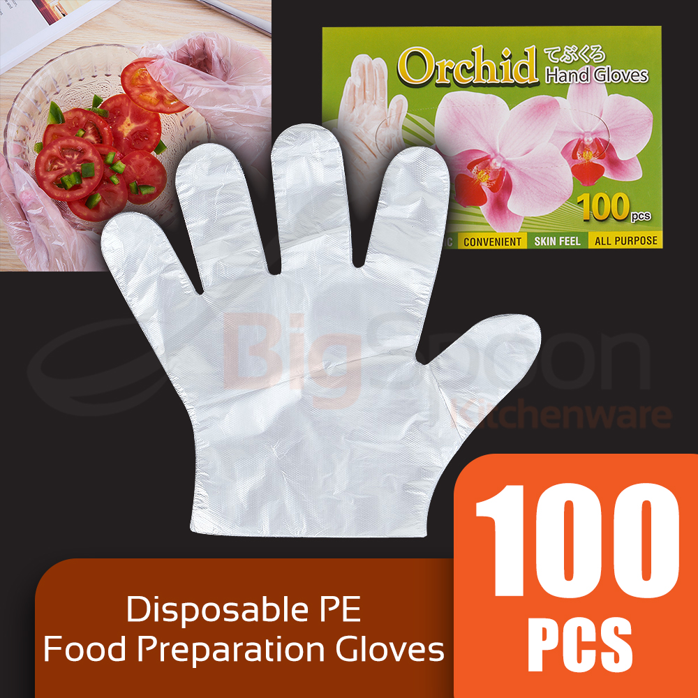 BIGSPOON Orchid 100-Pcs Disposable Food Prep Kitchen Glove Clear PE