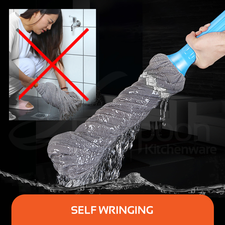 BIGSPOON Self Twisting Easy Squeeze Microfiber Mop Hand Free Wringing