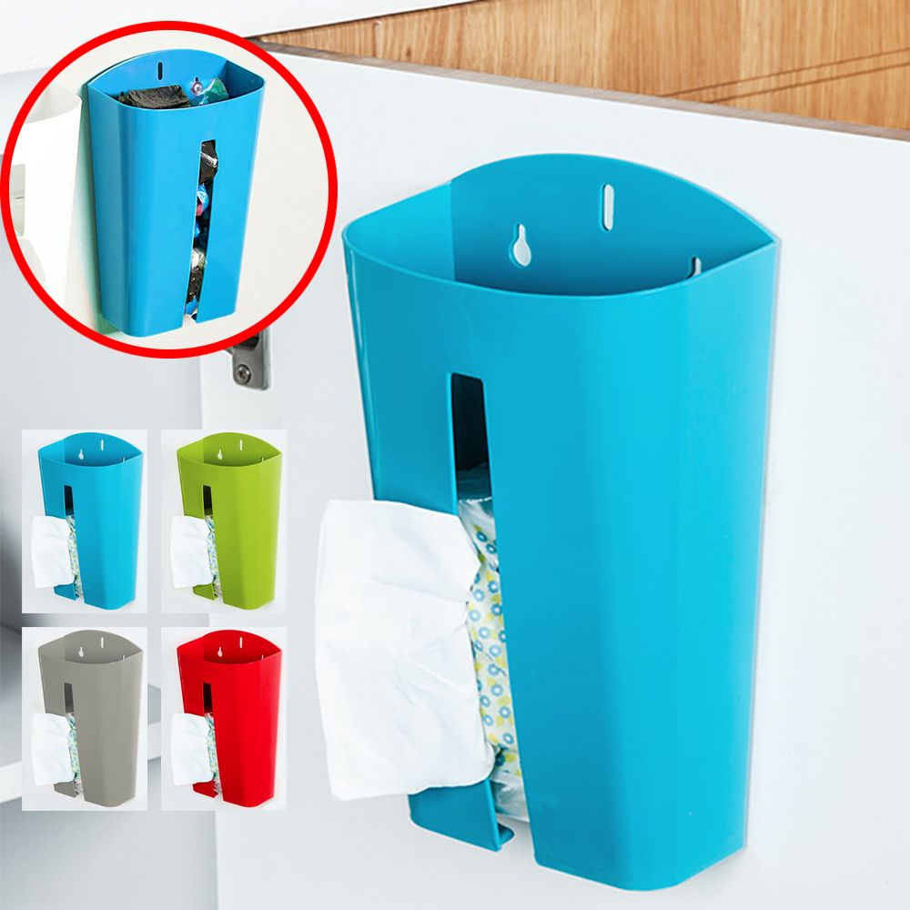 Spoon Wall Mounted Grocery Bag Holder Plastic Bags Dispenser Blue