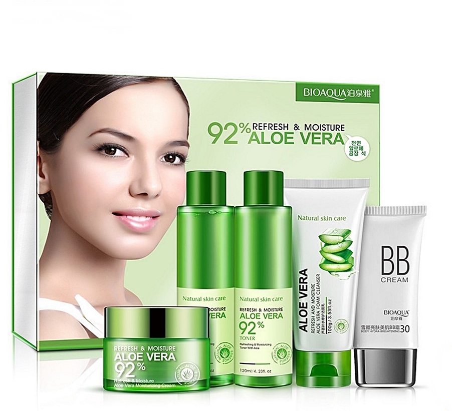 Bioaqua 92% Aloe Vera Moisturizing Essence Serum  &amp; Cleanser Skin Care Set
