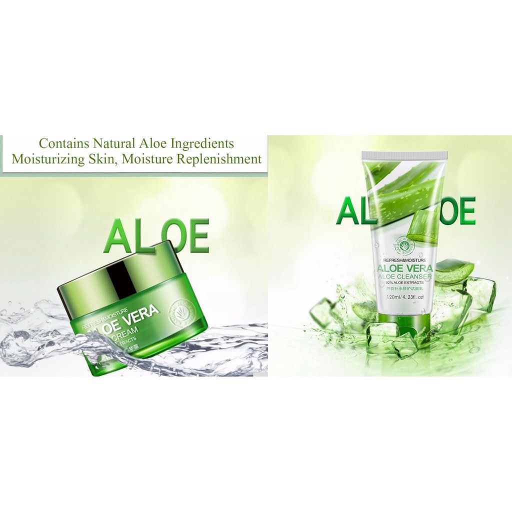 Bioaqua 92% Aloe Vera Moisturizing Essence Serum  &amp; Cleanser Skin Care Set