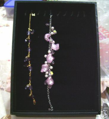 Black Jewellery Bracelet Display Velvet Box Hooks