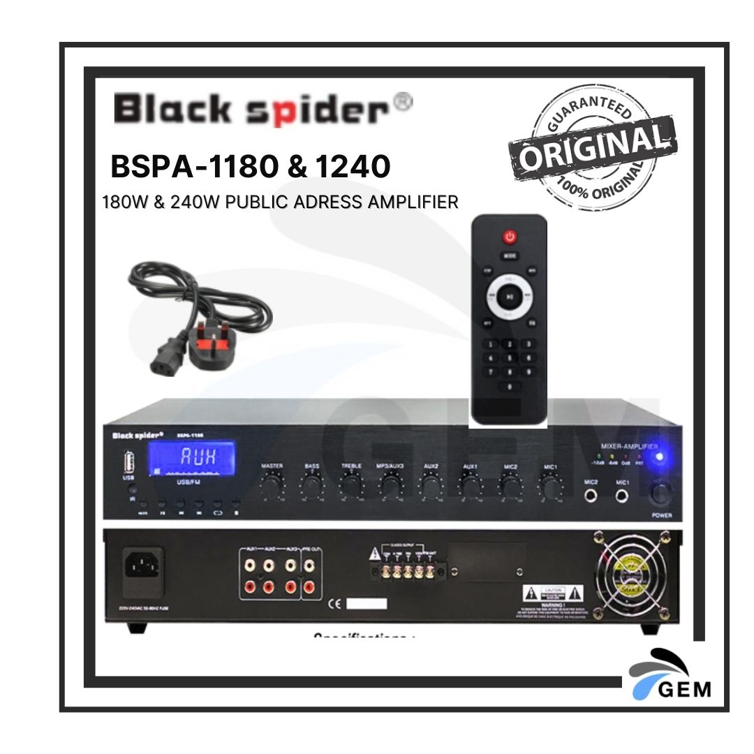 BLACK SPIDER 180W  PUBLIC ADRESS AMPLIFIERS (BSPA-1180)