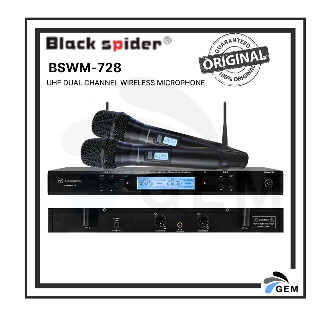 BLACK SPIDER DUAL UHF WIRELESS HANDHELD MICROPHONE (BSWM-728)