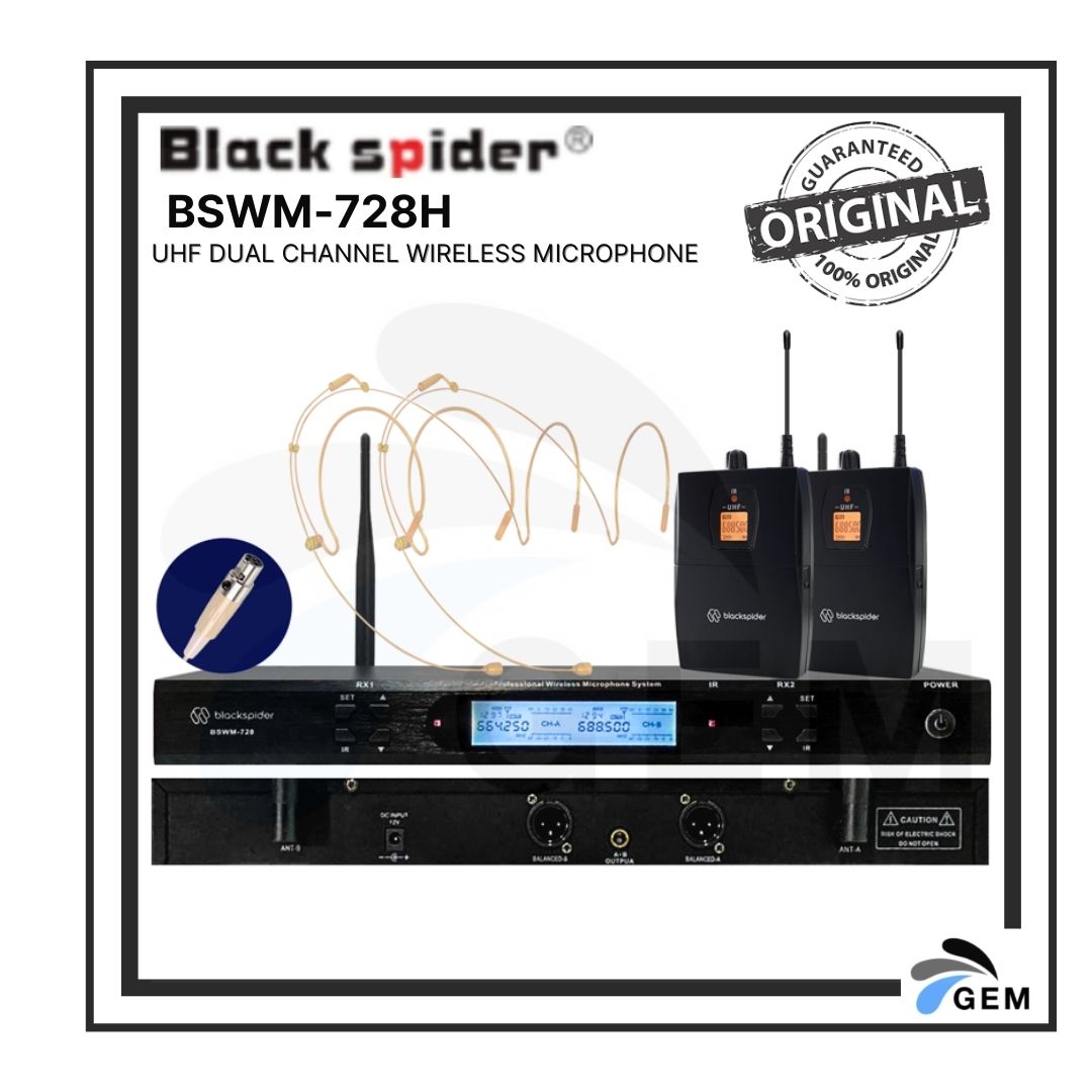 BLACK SPIDER DUAL UHF WIRELESS HANDHELD MICROPHONE (BSWM-728H)