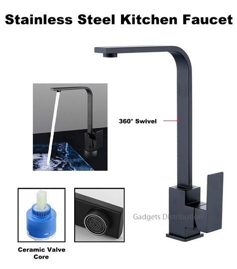 Black Stainless Steel Square Kitchen Basin Mixer Water Tap 2779.1
